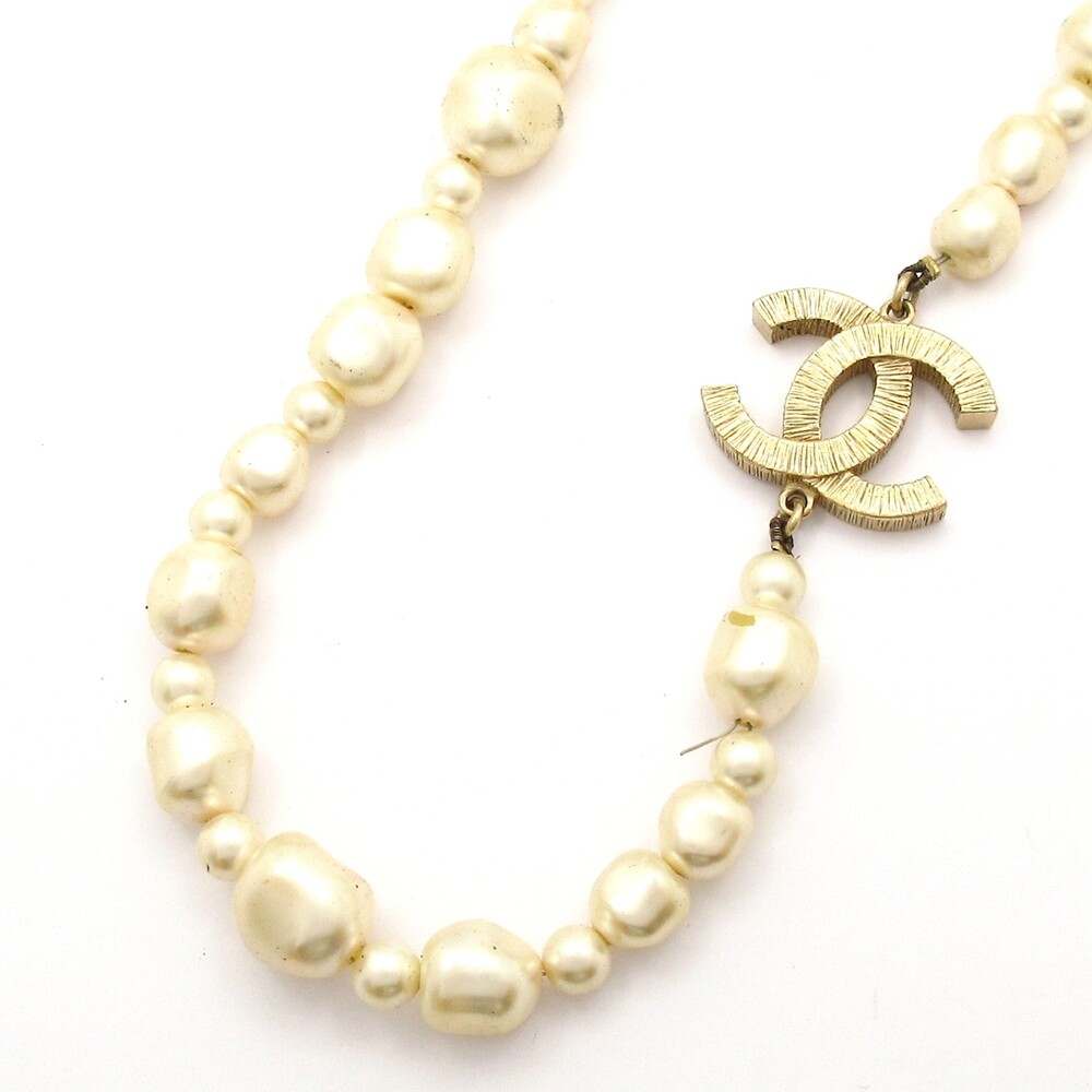 Chanel Necklace Cream Gold Faux Pearl Hardware